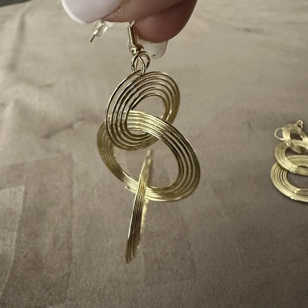 Gold Tone Triple Circle Dangle‎ Earrings Womens 3 Inch Geometric Statement Boho